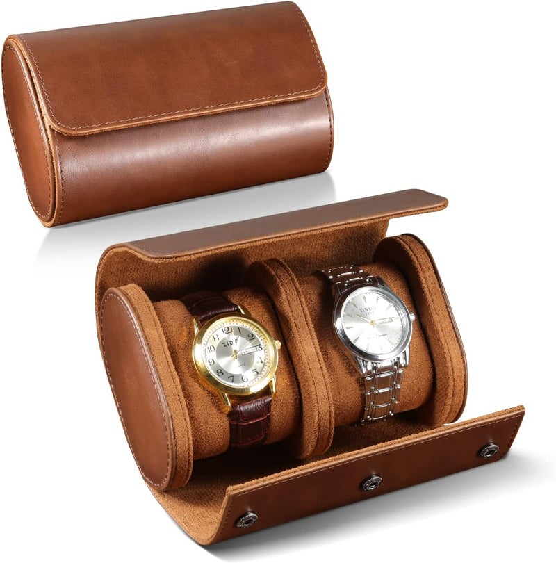 ROSELLE Watch Roll Travel Case for Men and Women- 2 Watch Storage and Organizer-Secure Storage with Innovative Removable Pillows & Solid Dividers for Home, Travel and Display (Brown-2 Slot) - Image 1